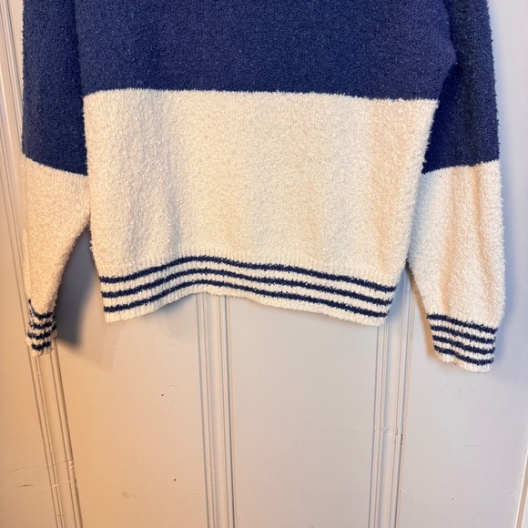 Altar'd State Blue and Cream Rugby Striped Button Up Sweater Tufted Textured L - Picture 9 of 12